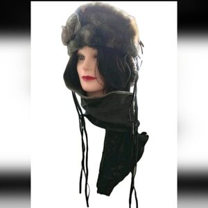 OOAK Designer Patricia B Jellyfish Trapper Hat Distressed Leather Suede Fur